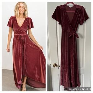 Baltic Born Burgundy Velvet Stripe Wrap Dress